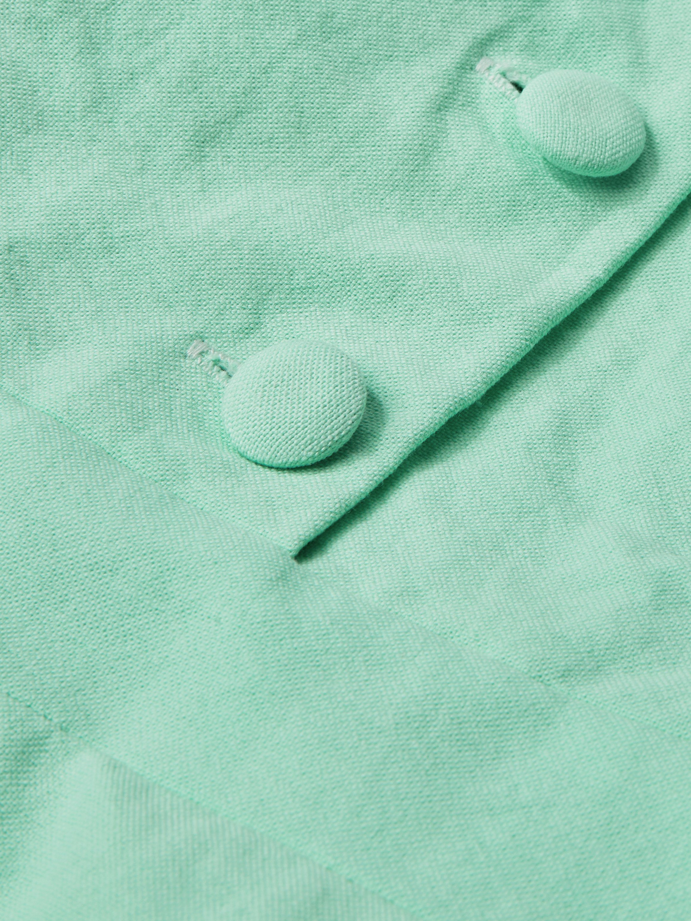 Maxi Cotton Dress , Cap Sleeves, Shawl Collar, Plain, Button Design, Vintage,  Light Green