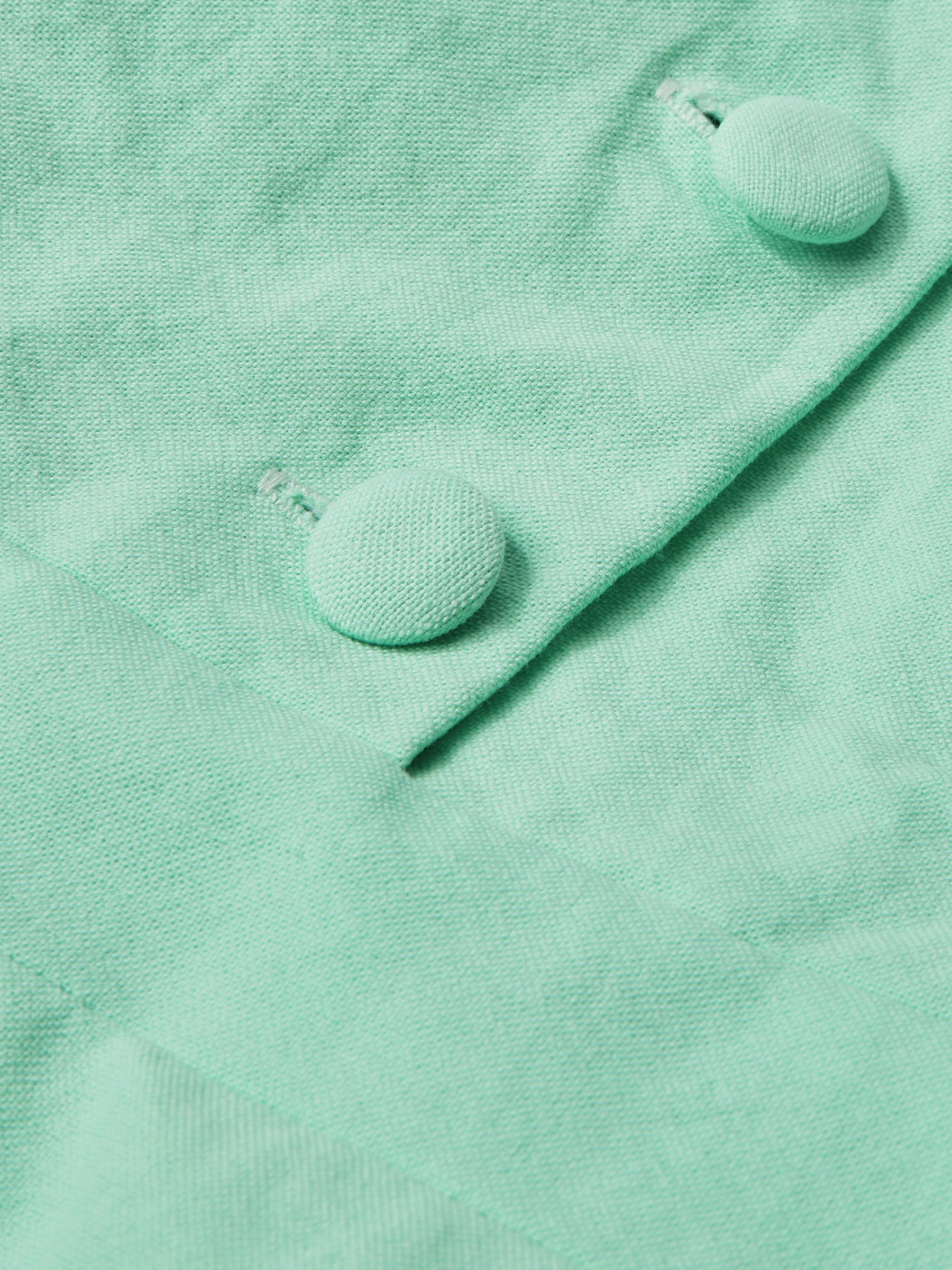 Maxi Cotton Dress , Cap Sleeves, Shawl Collar, Plain, Button Design, Vintage,  Light Green