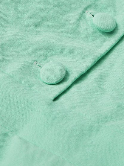 Maxi Cotton Dress , Cap Sleeves, Shawl Collar, Plain, Button Design, Vintage,  Light Green