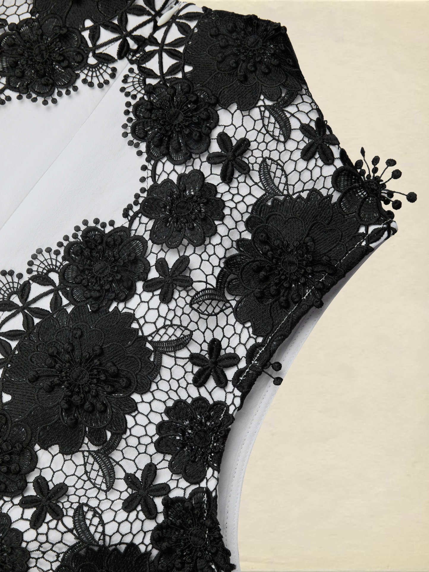 Midi Cotton Dress, Sleeveless, Stand Collar, Plain, Lace, French Vintage, White