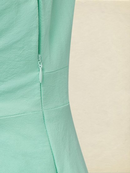 Maxi Cotton Dress , Cap Sleeves, Shawl Collar, Plain, Button Design, Vintage,  Light Green