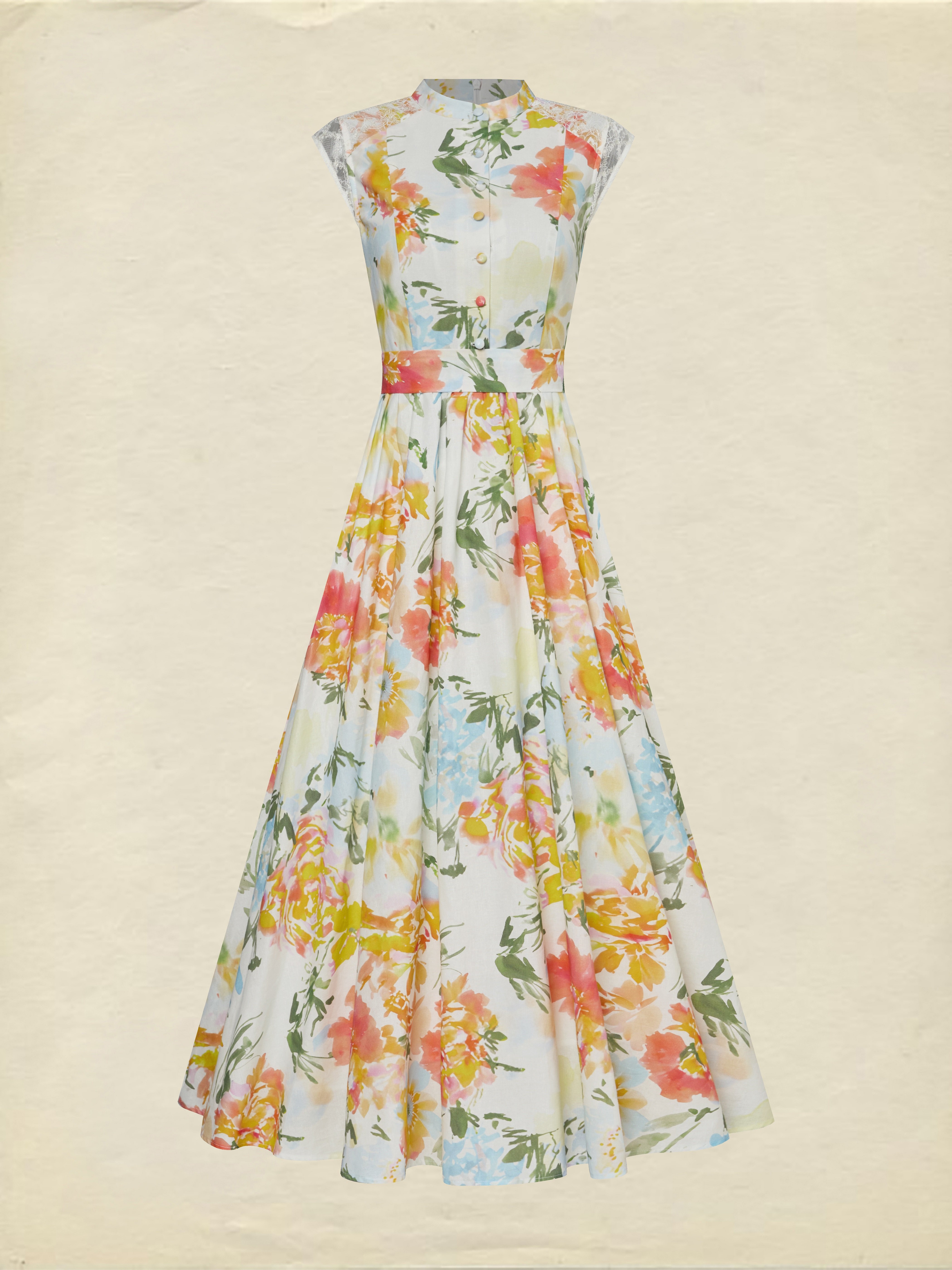 Maxi Cotton Dress, Sleeveless, V Neck, Plain, Lace, Vintage, White