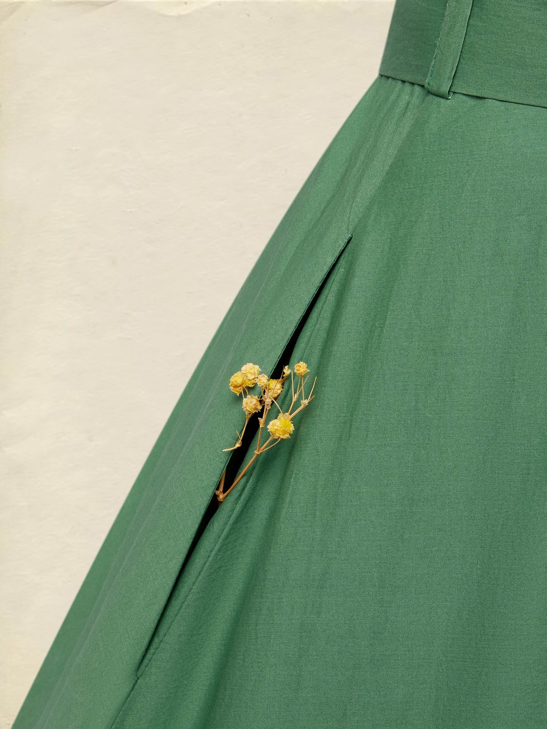 Pure Cotton Maxi Dress, Short Sleeve, Lace Collar, Plain, Vintage, Green