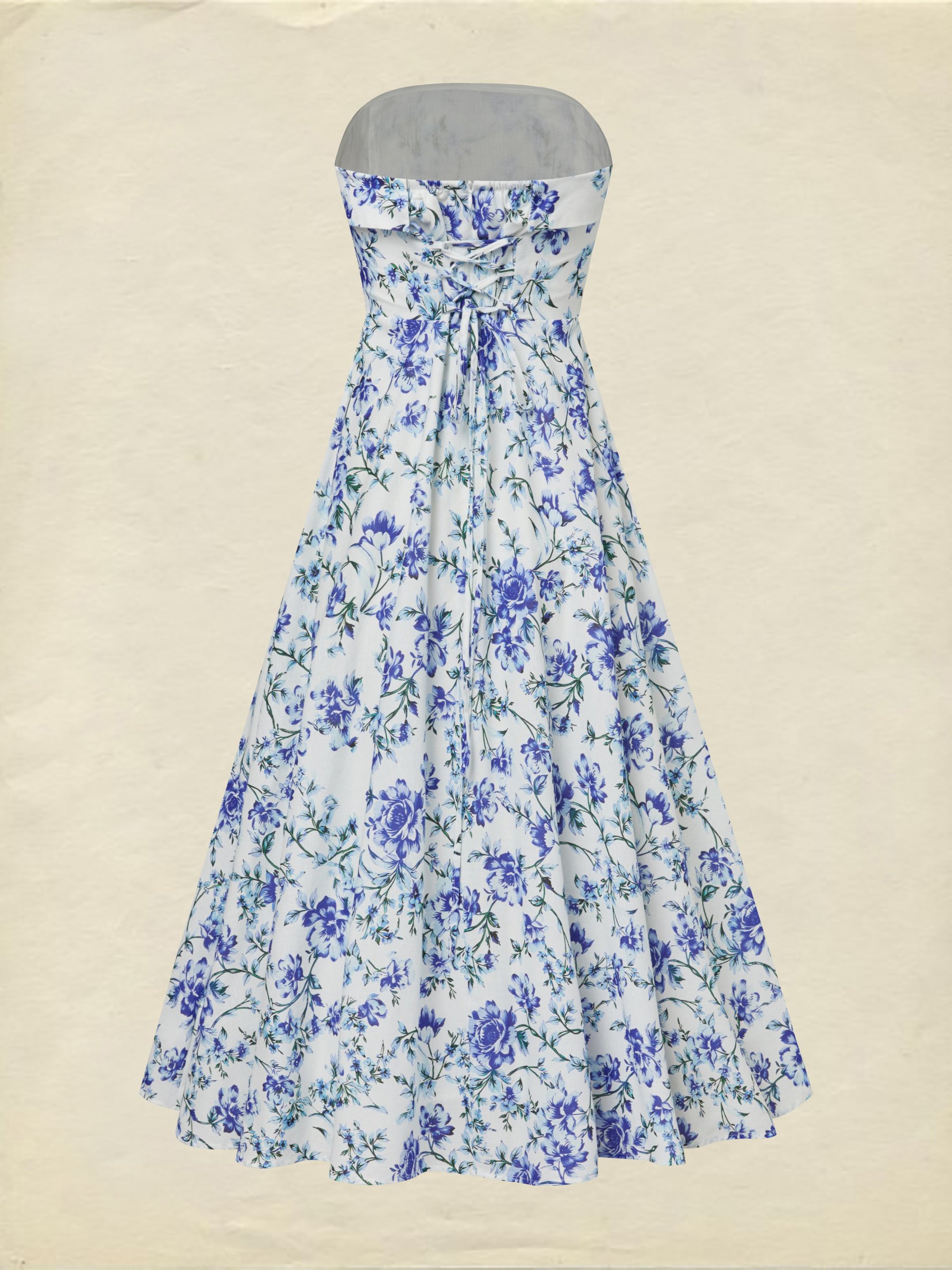 Maxi Cotton Dress, Sleeveless, Floral, Vacation, Vintage, Blue