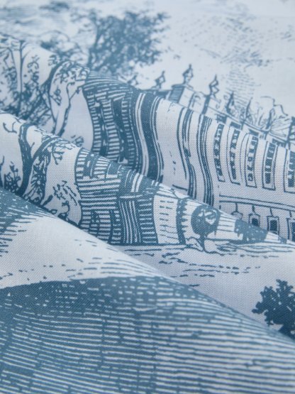 Maxi Cotton Dress, Long Sleeves, Stand Collar, Floral, Pocket Design, Vintage, Blue