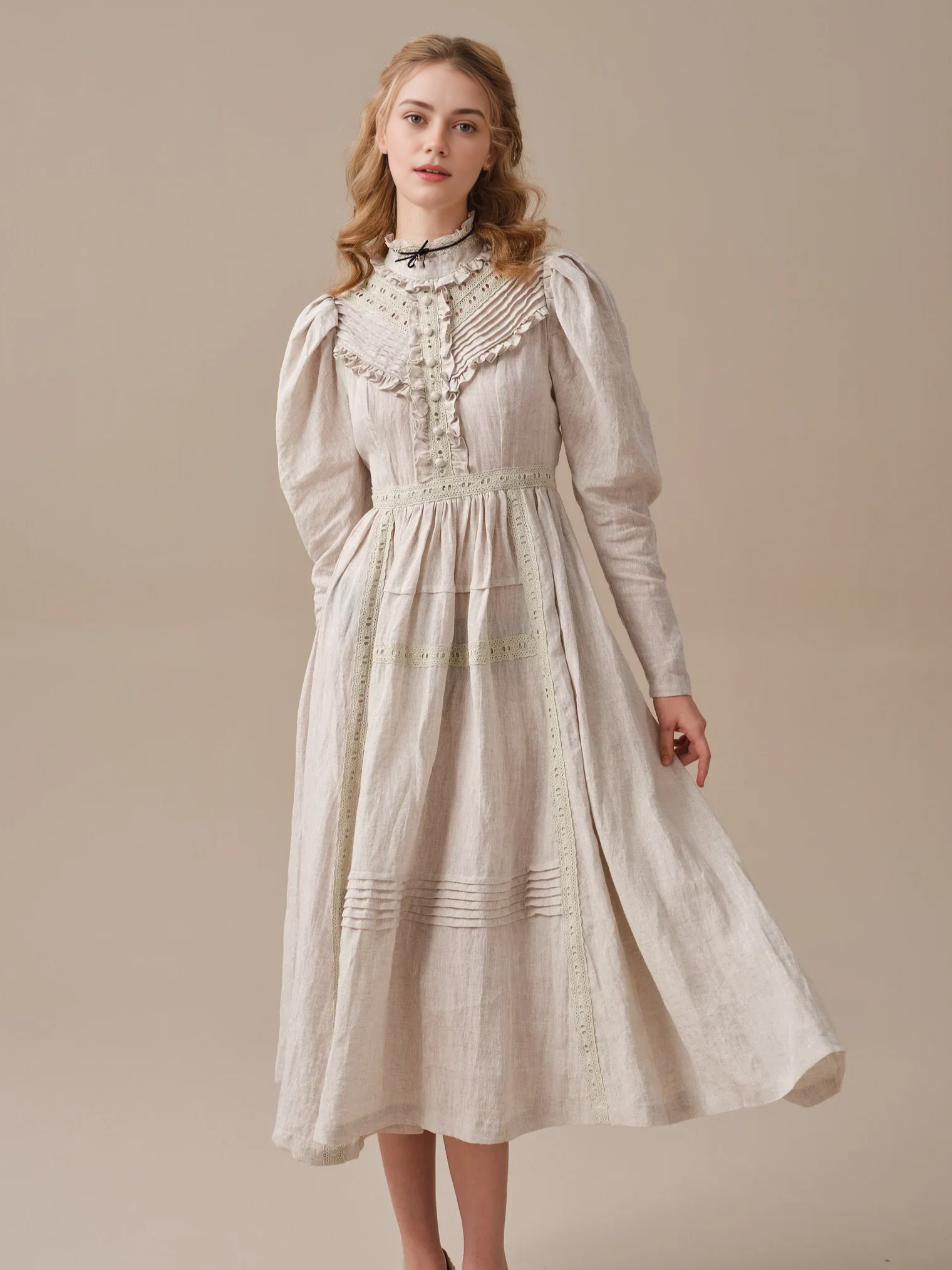 Vintage long fashion sleeve maxi dress