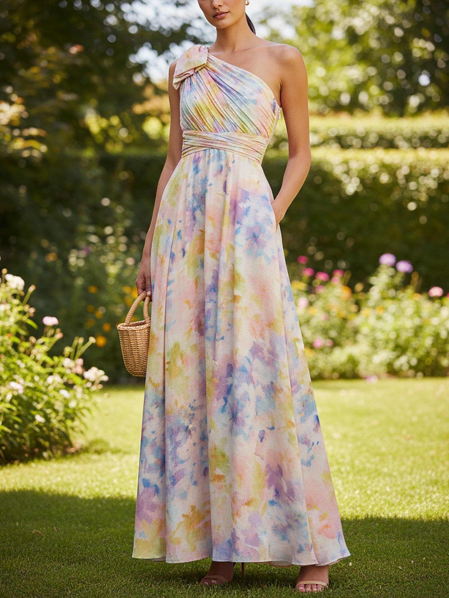 One Shoulder Party Regular Fit Linen Dress With No