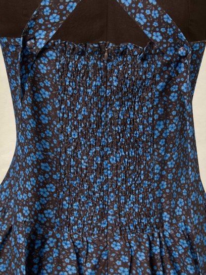 Maxi Cotton Dress, Sleeveless, V Neck, Floral, Lace, Vintage, Blue
