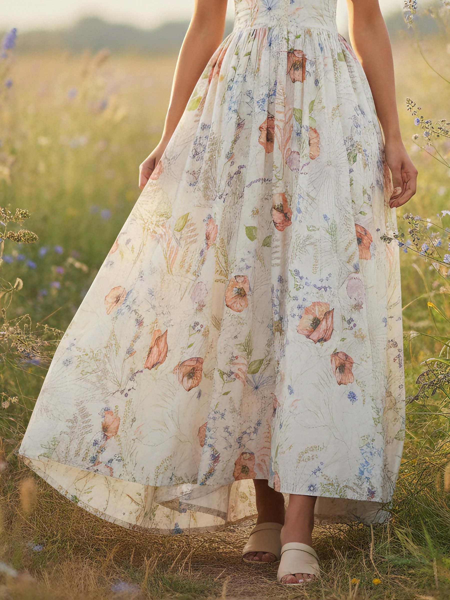 Maxi Cotton Dress, Cap Sleeves, V Neck, Floral, Lace, Vintage, Red