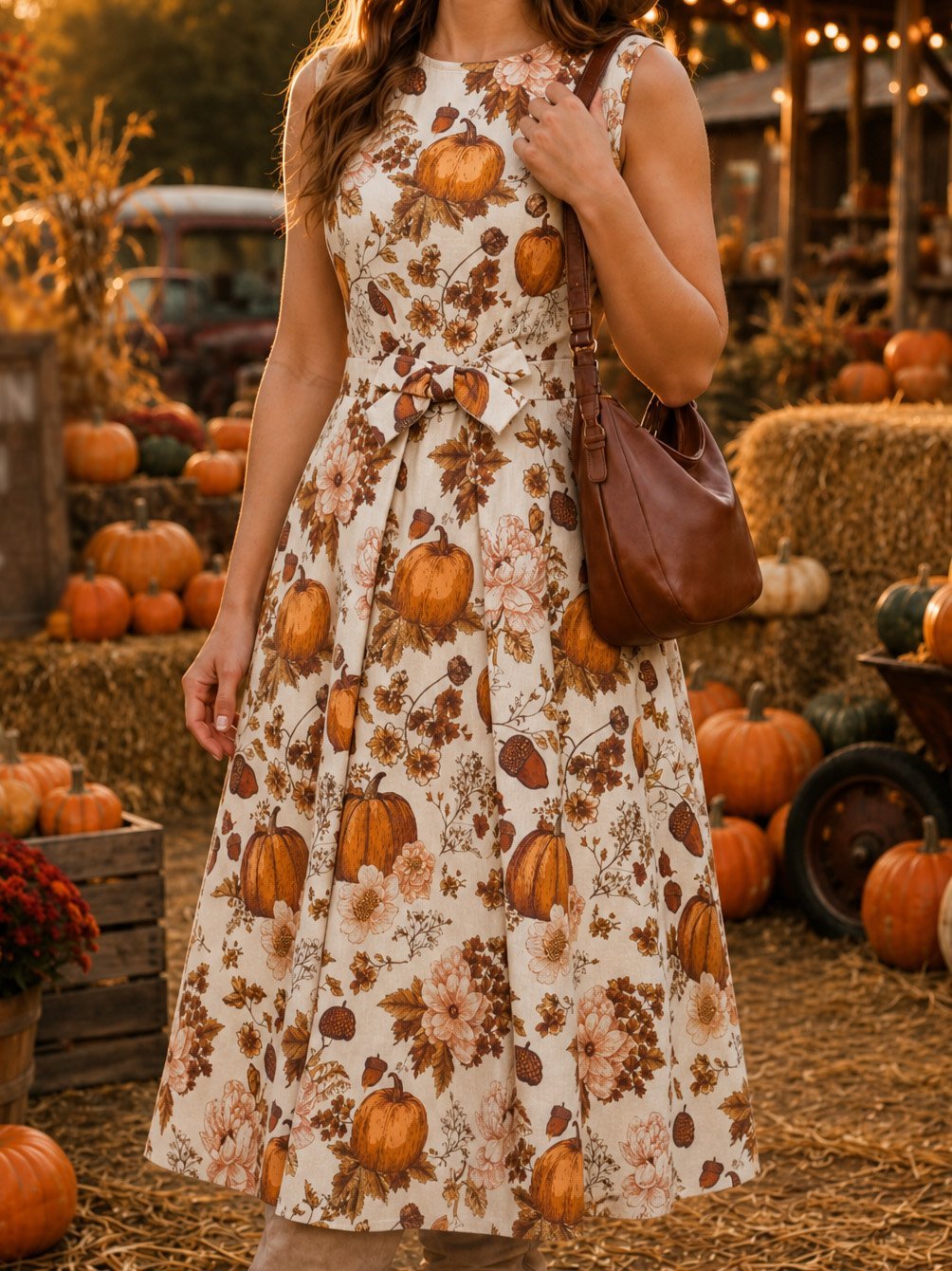 Sold out ADD Midi Cotton Dress, Cap Sleeves, Boat Neck, Halloween Pumpkin, Vintage, Apricot $ 118.00 USD Sold out