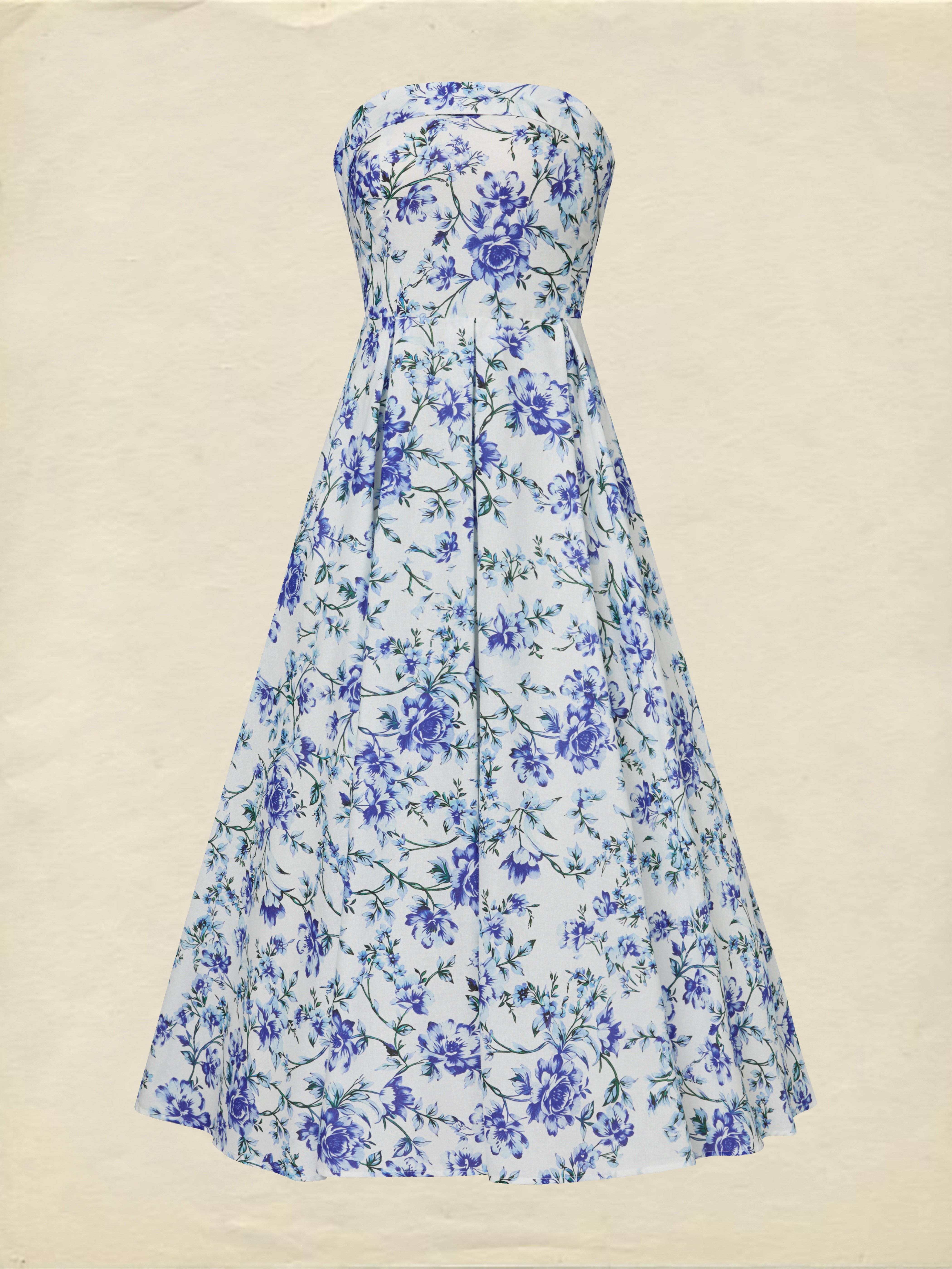 Maxi Cotton Dress, Sleeveless, Floral, Vacation, Vintage, Blue