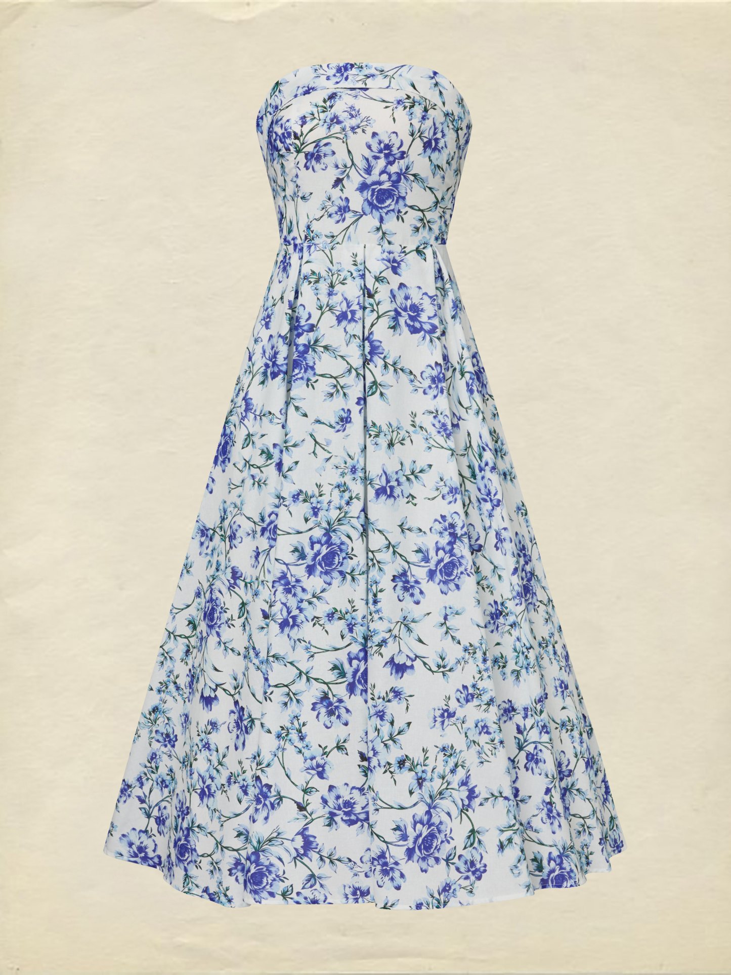 Maxi Cotton Dress, Sleeveless, Floral, Vacation, Vintage, Blue