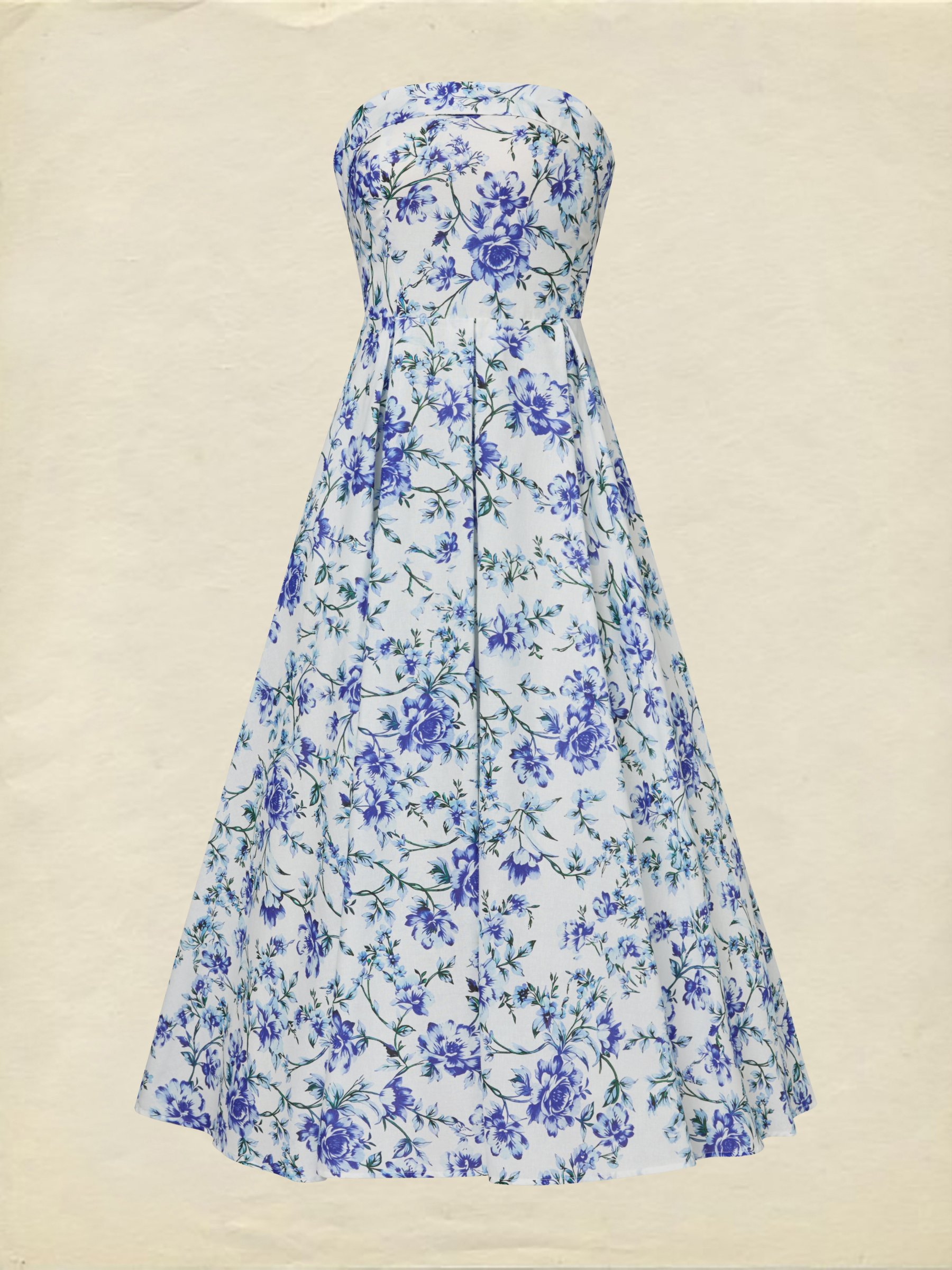 Maxi Cotton Dress, Sleeveless, Floral, Vacation, Vintage, Blue