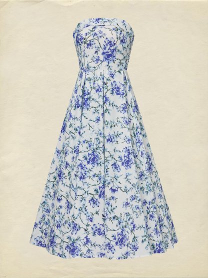 Maxi Cotton Dress, Sleeveless, Floral, Vacation, Vintage, Blue