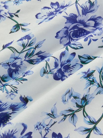 Maxi Cotton Dress, Sleeveless, Floral, Vacation, Vintage, Blue