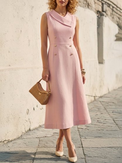 Formal Plain Shawl Collar Dress With Belt