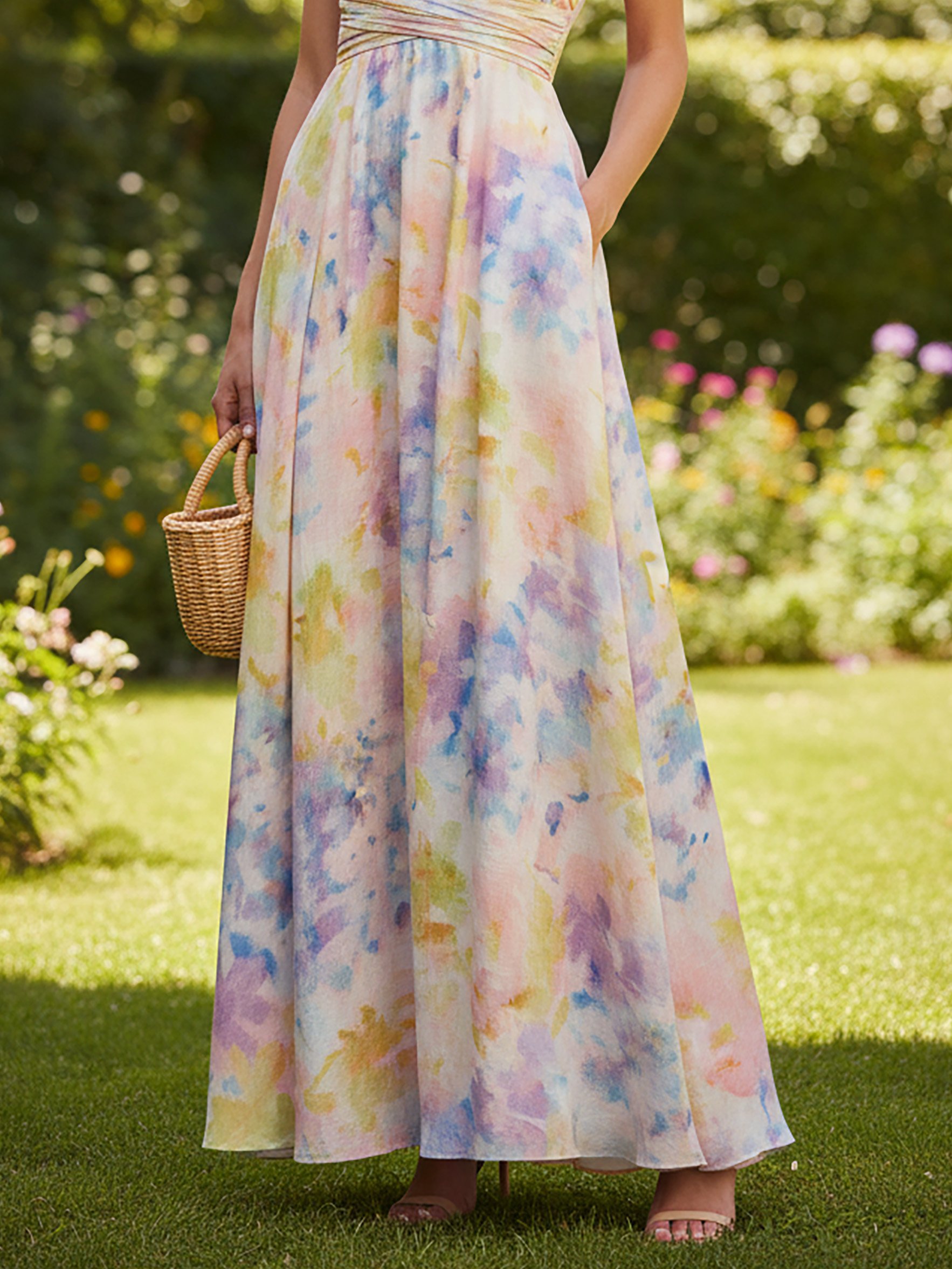 Maxi Linen Dress, Sleeveless, One Shoulder, Floral, Vacation, Vintage, White