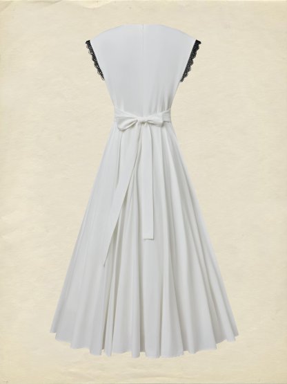 Maxi Cotton Dress, Cap Sleeves, V Neck, Paisley, Lace, Vacation, Vintage, White