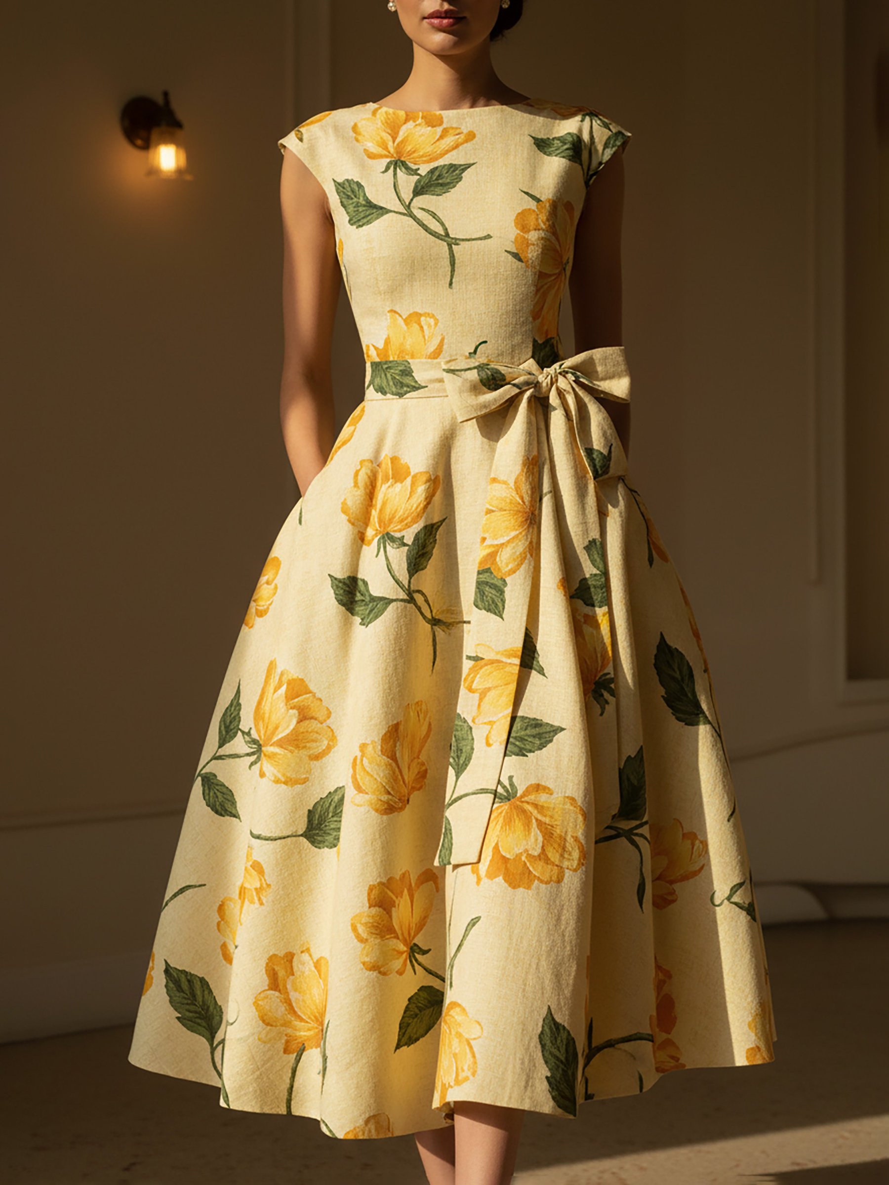 Peasant Floral Dress With Belt