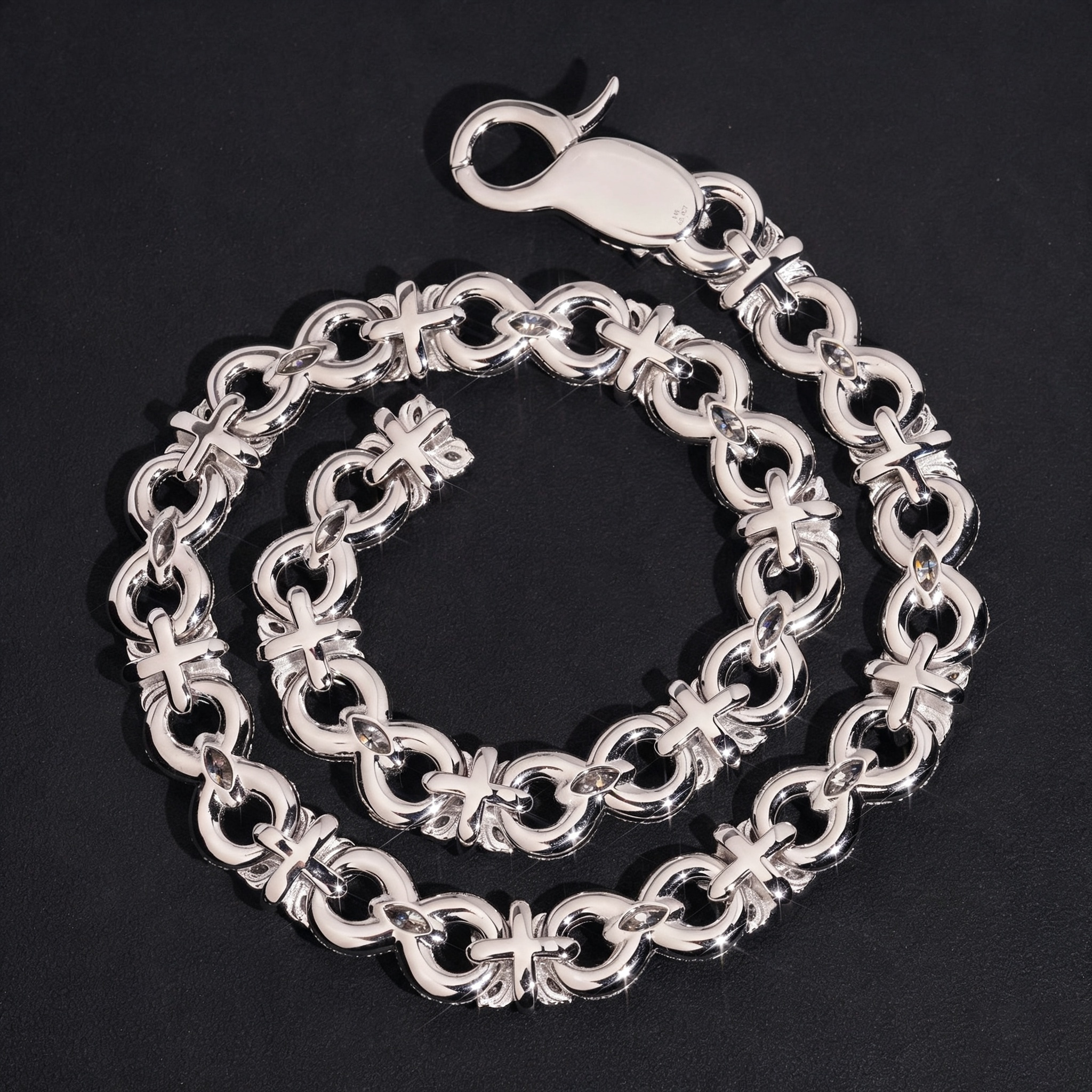 15mm Moissanite cross infinity link wallet Chain Lock