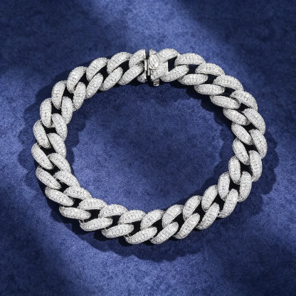 12mm S925 Moissanite 4-Row Cuban Bracelet