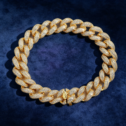 12mm S925 Moissanite 4-Row Cuban Bracelet