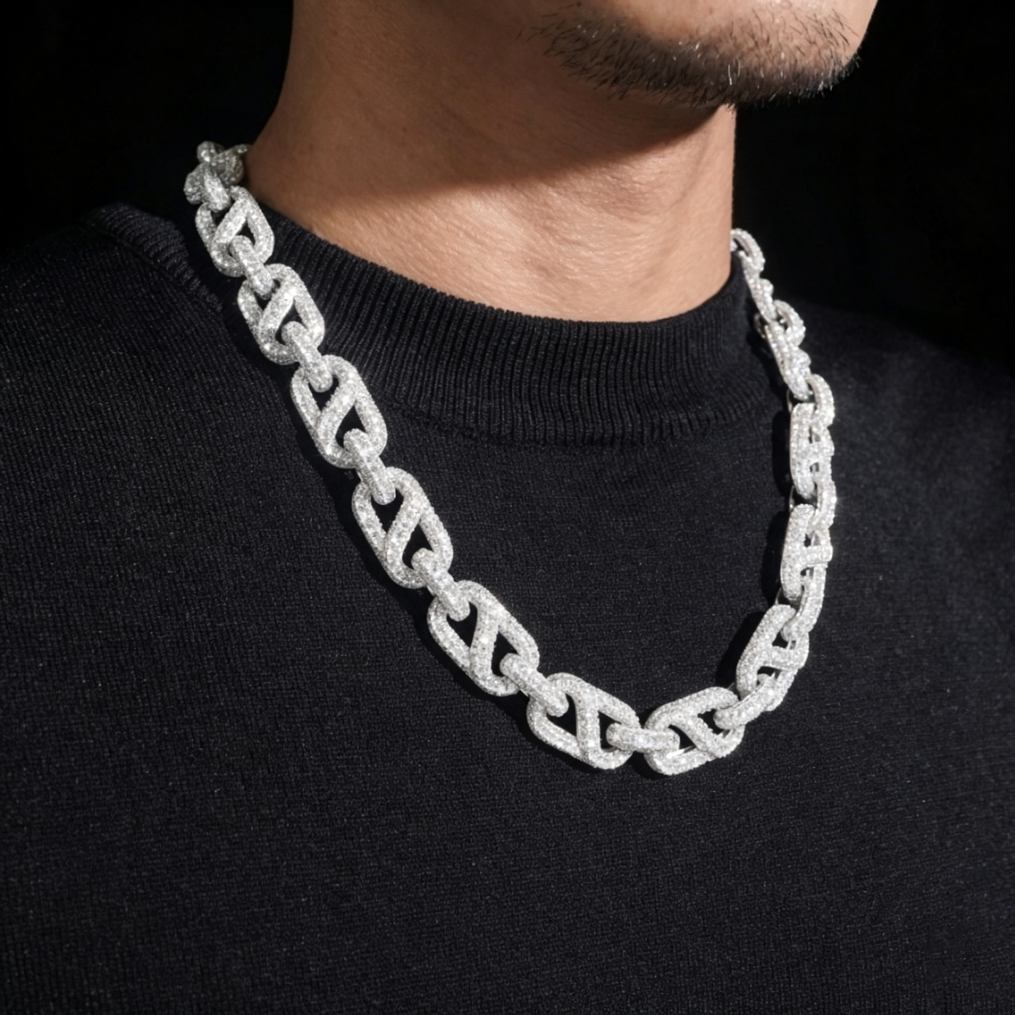 15mm Moissanite Mosaic oval link iced Chain 