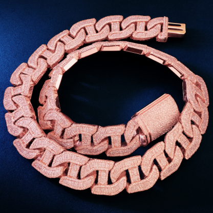 20mm Moissanite Irregular H-Shaped Step Square Cuban Chain