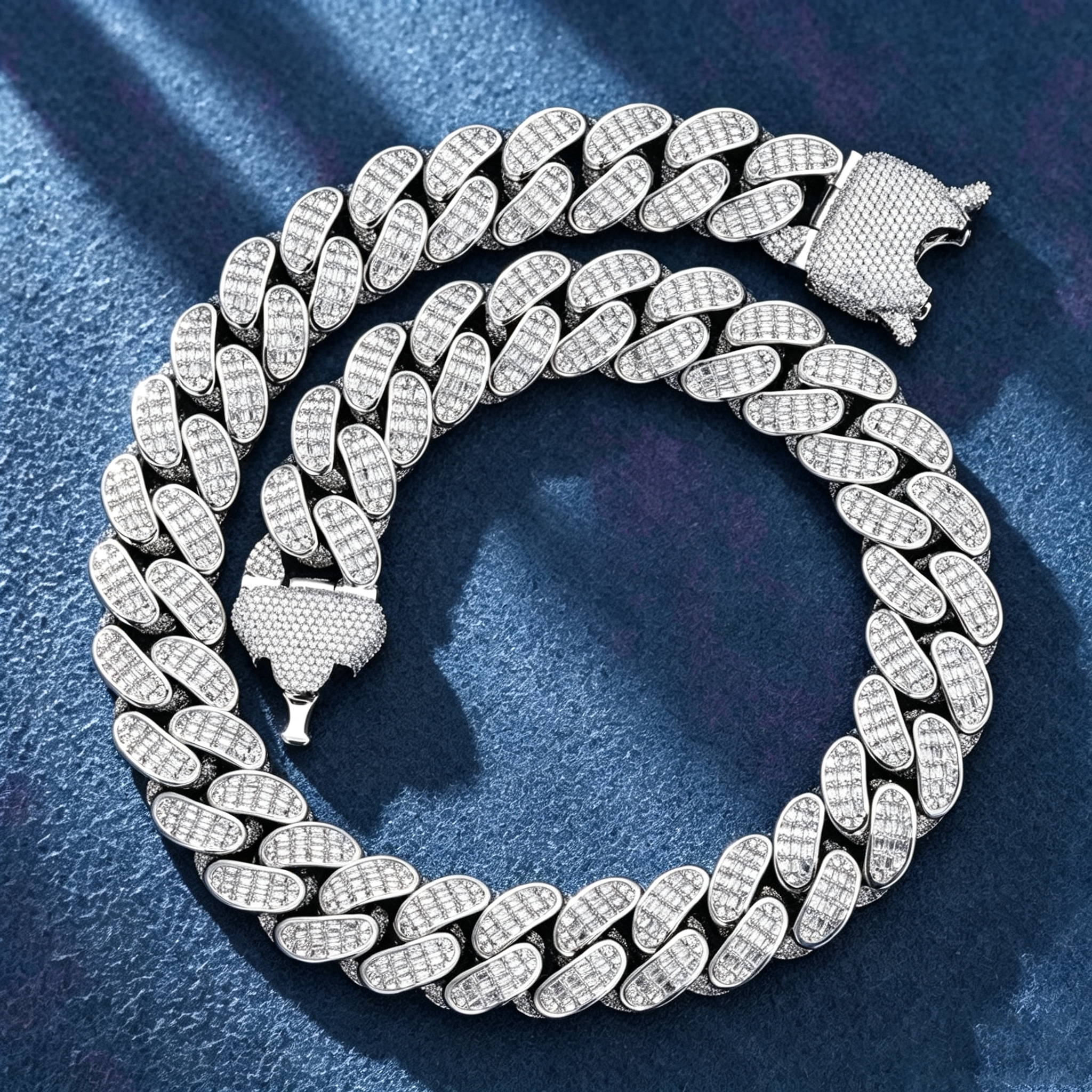 18mm S925 Moissanite Three-Row Baguette Cuban Chain