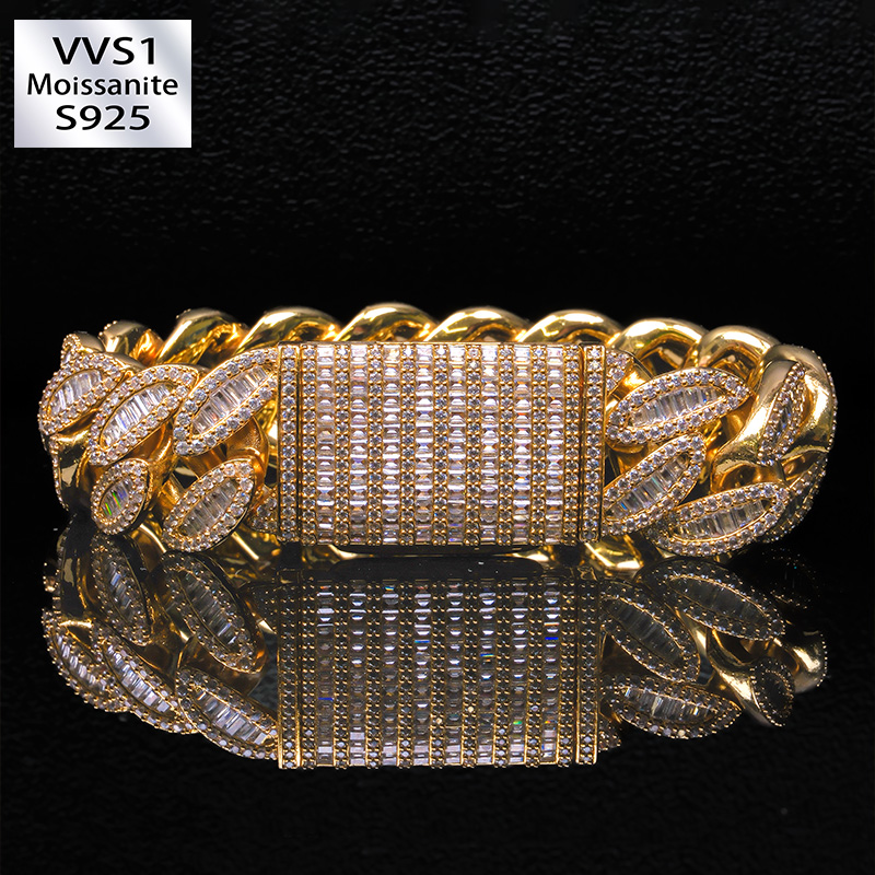20mm Moissanite Marquise-Shaped Square Diamond Cuban Bracelet