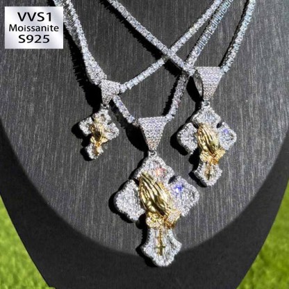 Moissanite Two-Color Cross HipHop Pendant
