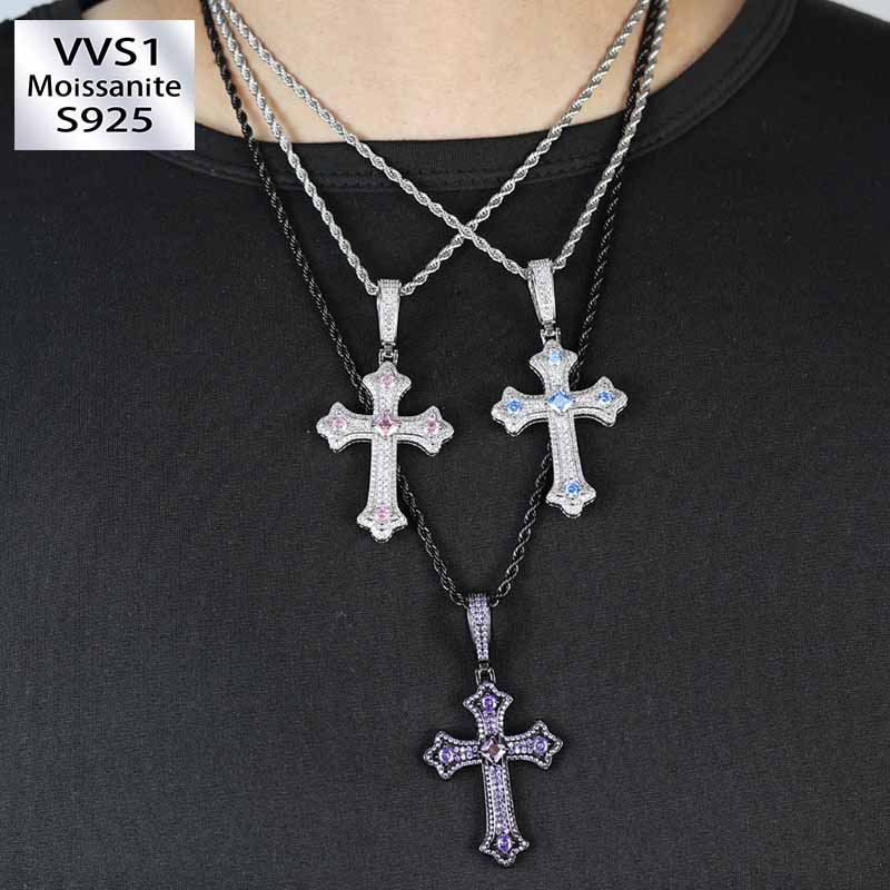 Iced Out Moissanite Hip‑Hop Cross Pendant