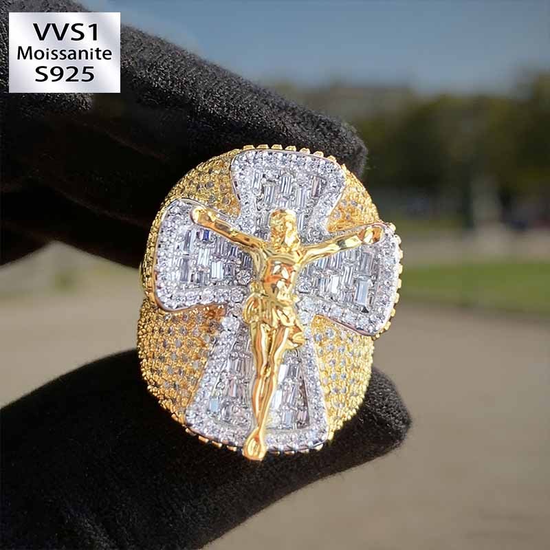 Iced‑Out Hip‑Hop Cross Moissanite Ring