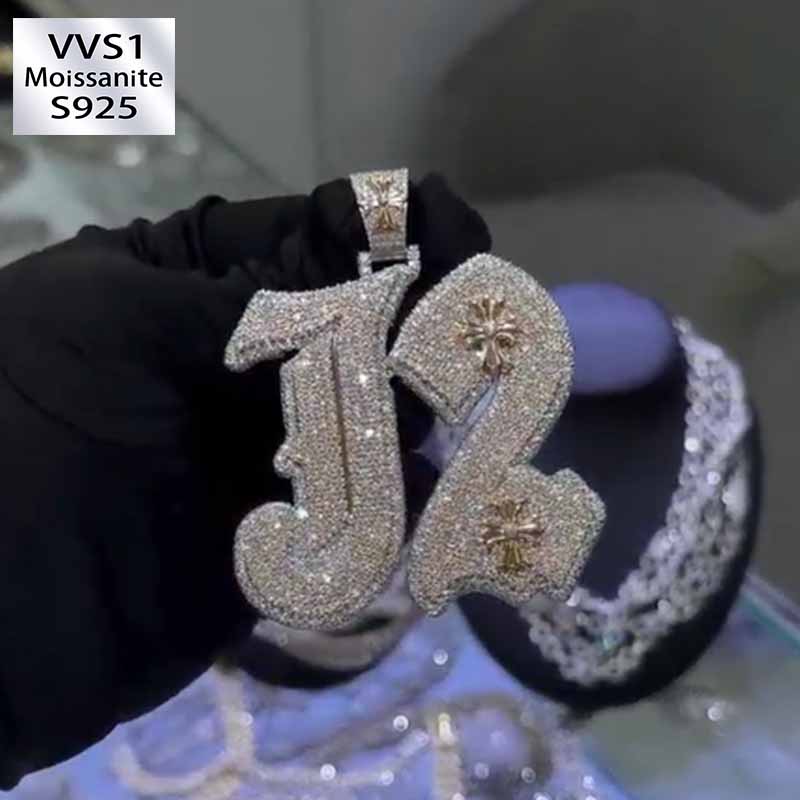 Moissanite Crazy Engraving Cross Pendant