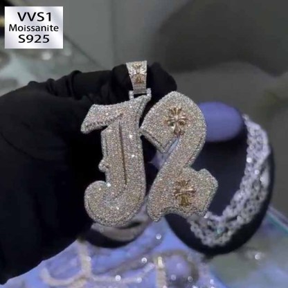 Moissanite Crazy Engraving Cross Pendant