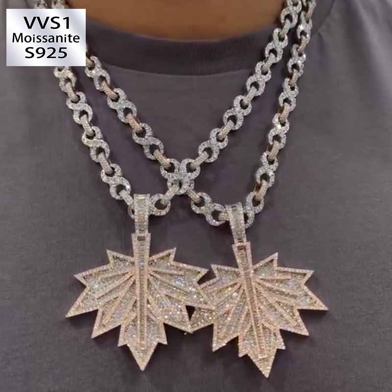 Maple Leaves on Infinity Chains Moissanite  Pendant Set