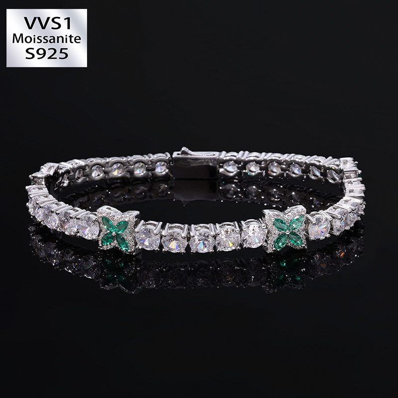 5mm Moissanite Four-Leaf Clover Tennis Bracelet