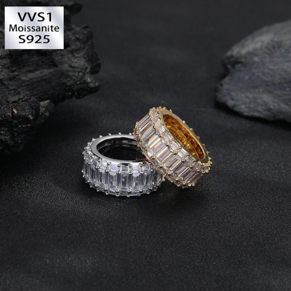 Moissanite Three Row T-Square Hip Hop Ring