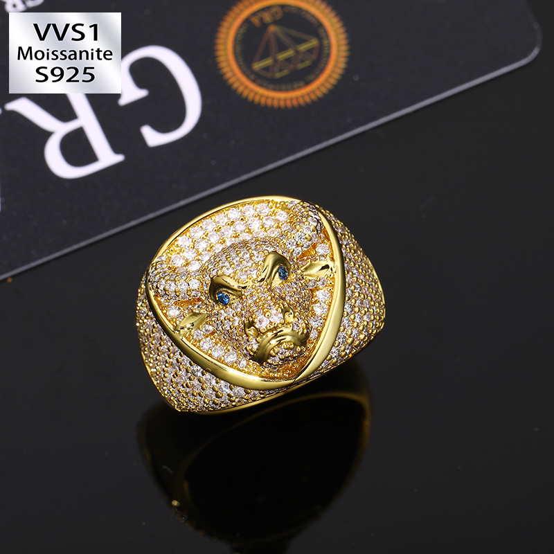 Moissanite Animal Bullhead Signet Hip Hop Ring