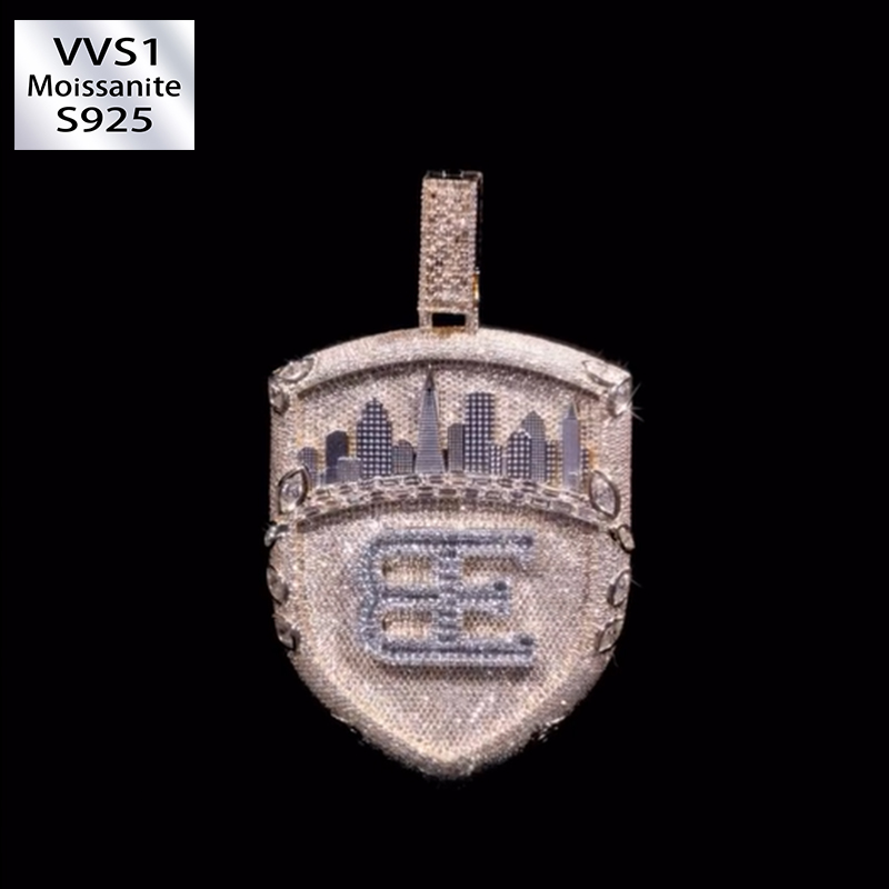 S925 Moissanite Urban Architecture Shield Pendant