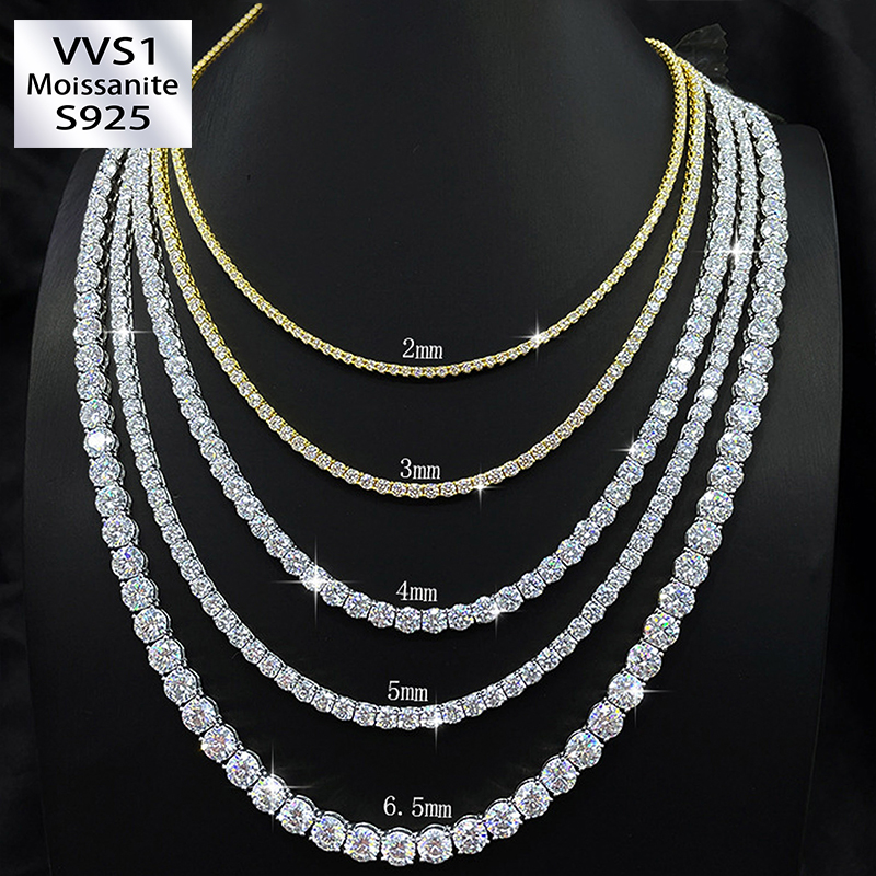 3mm/4mm/5mm 925 Silver Moissanite Hip Hop Tennis Chain