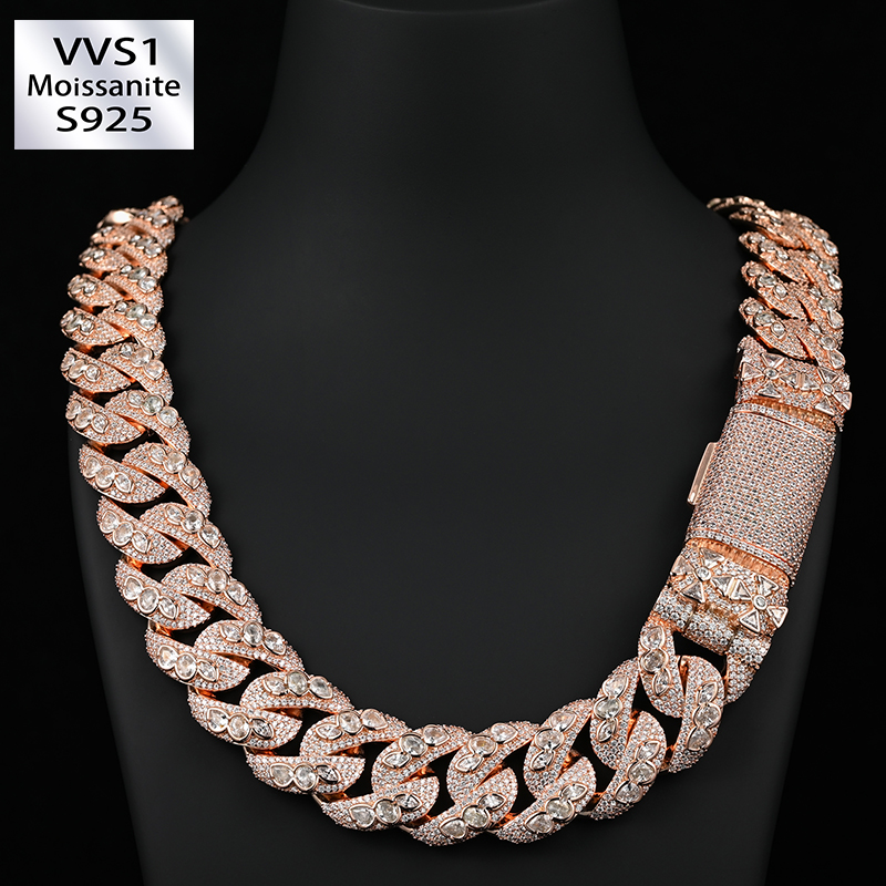 20mm Iced Out Moissanite Irregular Stone Hip Hop Cuban Chain
