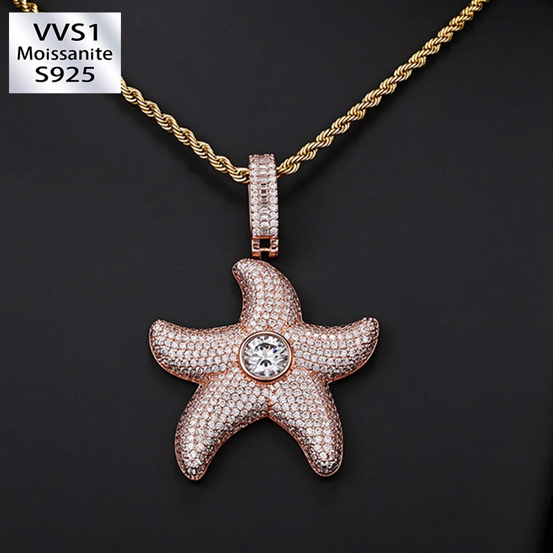 Moissanite Hip-Hop Starfish Pendant