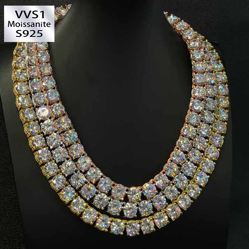 10mm Moissanite Side with Diamond Design Tennis Chain