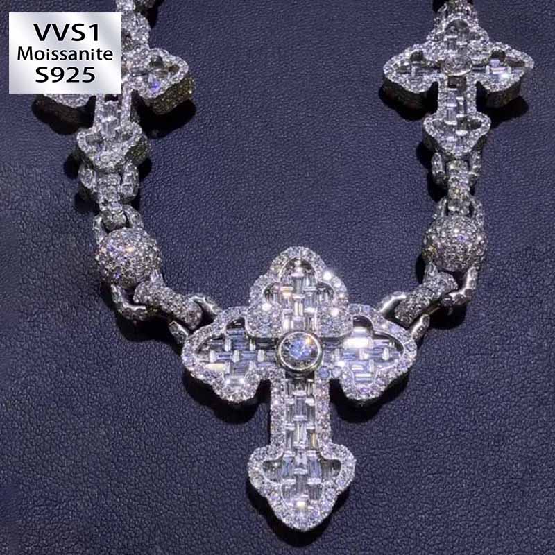 Moissanite Ball Cross Pendant Chain Set