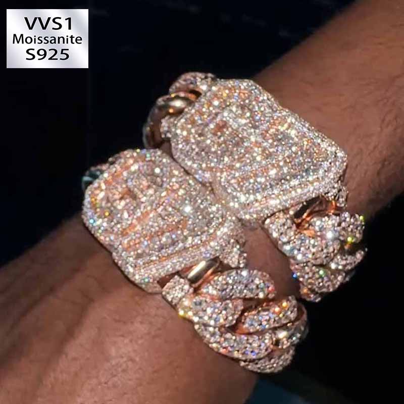 Moissanite Alphabet Design Clasp Cuban Bracelet