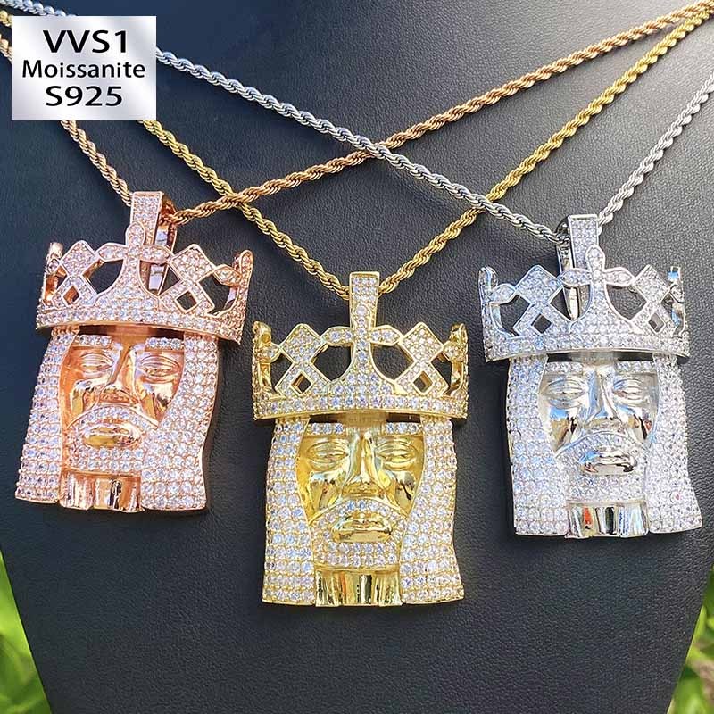 Moissanite Crown Jesus Pendant