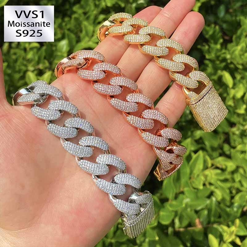 Moissanite Crescent Cuban Link Bracelet