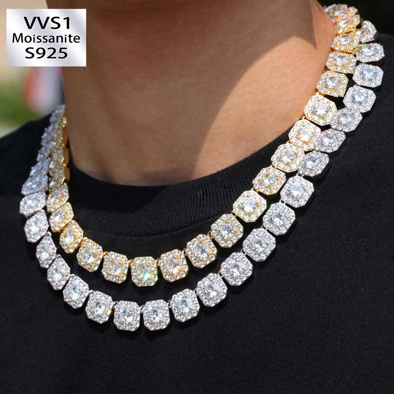 10mm Moissanite Clustered Tennis Chain In Yellow Gold