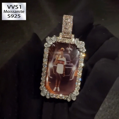 Rectangular Moissanite Photo Memorial Pendant